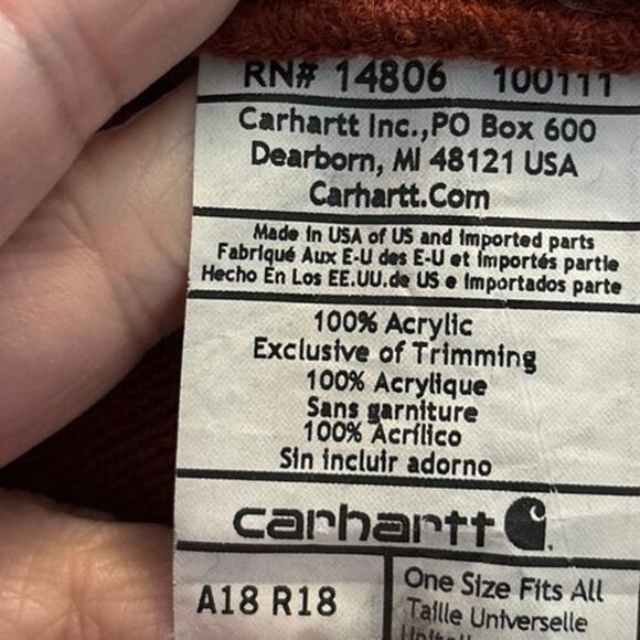 Carhartt A18 Acrylic Watch Hat Beanie Stocking Cap Rust OSFA One Size - Picture 3 of 3